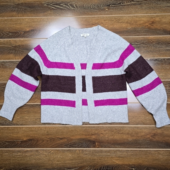 ANOTHER LOVE Women’s Open Front Cropped Cardigan Striped Super Cozy Size Small - Picture 3 of 7